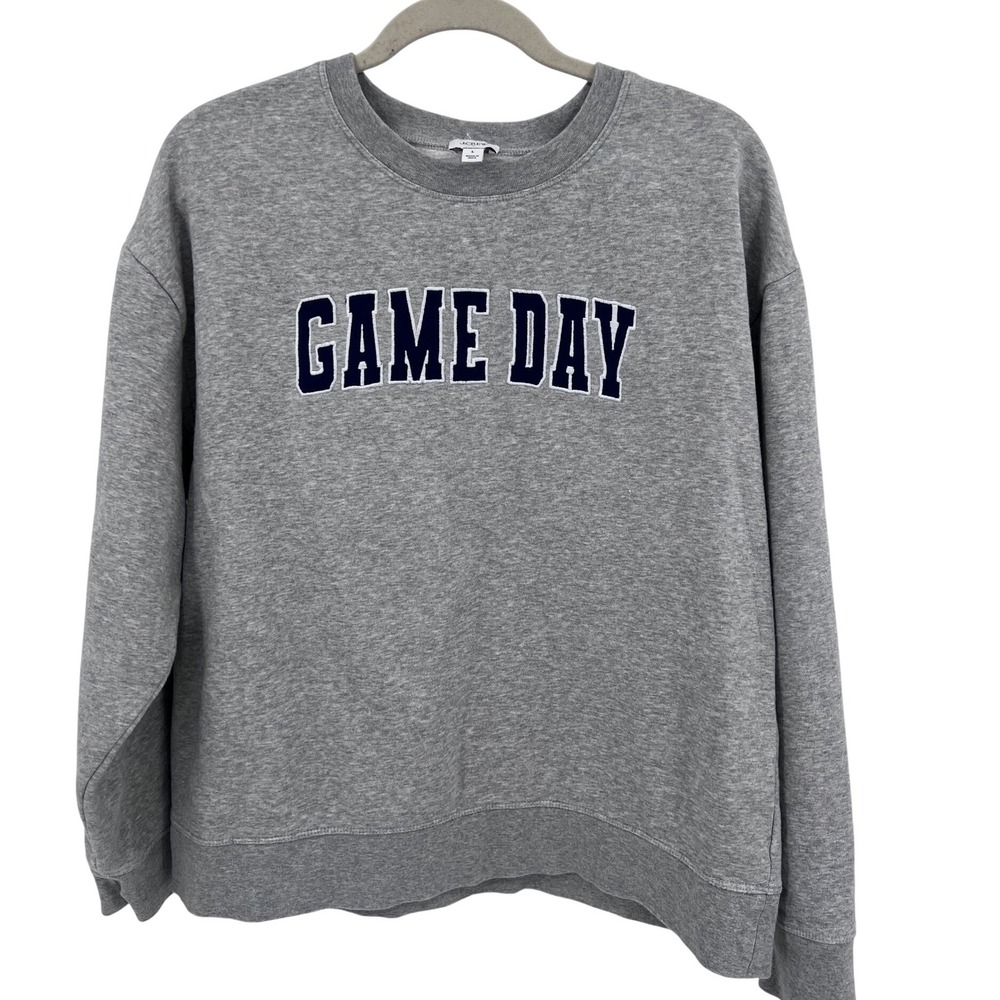 J.Crew Game Day Sweatshirt Large Grey Heathered Fleece Pullover Crewneck